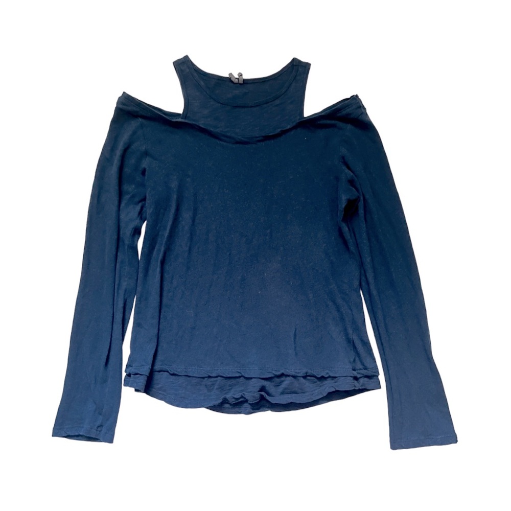 Anthropologie Navy Cold Shoulder Top Sz S NWT